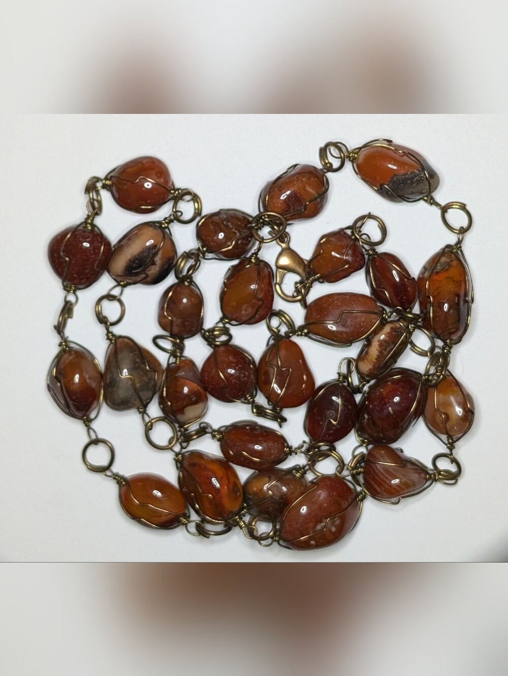 Artisan Wire Wrapped Carnelian Agate Tumble Stone Collar Necklace